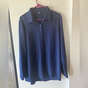 Women’s Classic Navy Blue Button-Up Shirt; EUC; 100% polyester